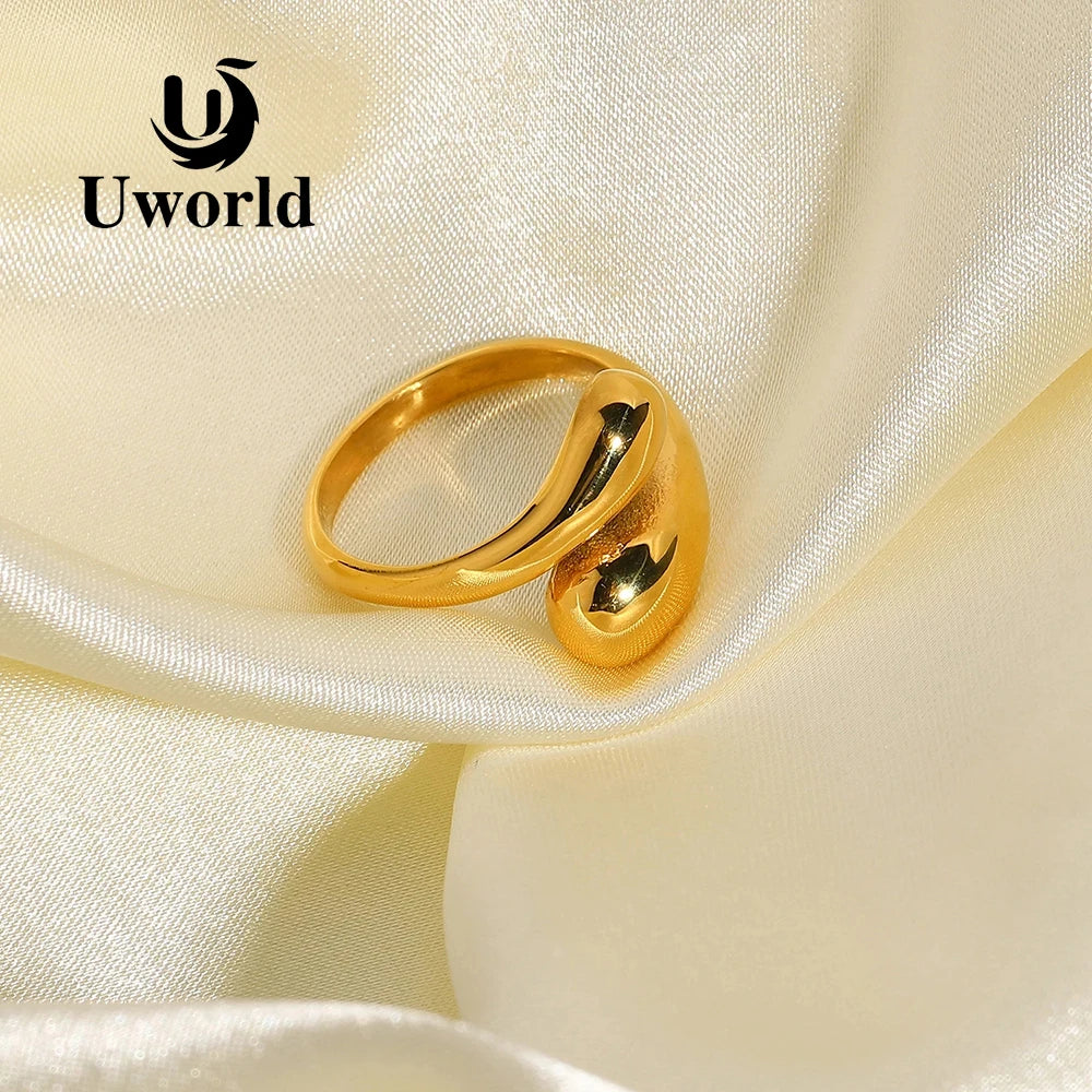 Uworld New Trendy 18K Gold Plated 316L Stainless Steel Chunky Rings for Women Creative Adjustable Cross Open Rings Jewelry