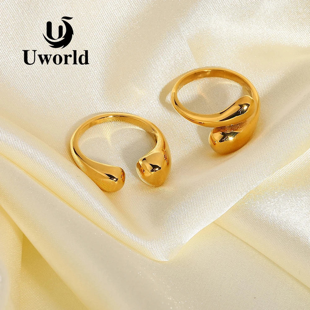 Uworld New Trendy 18K Gold Plated 316L Stainless Steel Chunky Rings for Women Creative Adjustable Cross Open Rings Jewelry