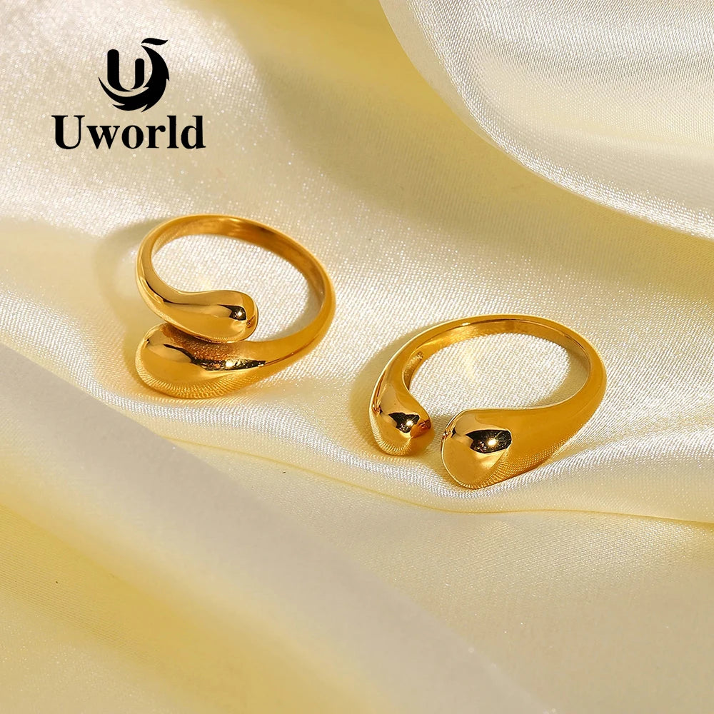 Uworld New Trendy 18K Gold Plated 316L Stainless Steel Chunky Rings for Women Creative Adjustable Cross Open Rings Jewelry