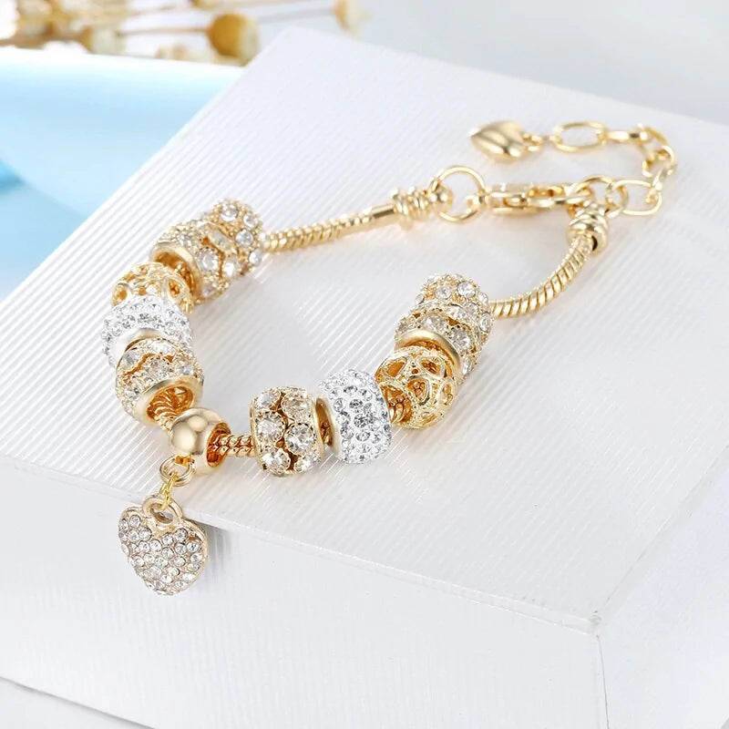 Cubic Charm Gold Heart Bracelet