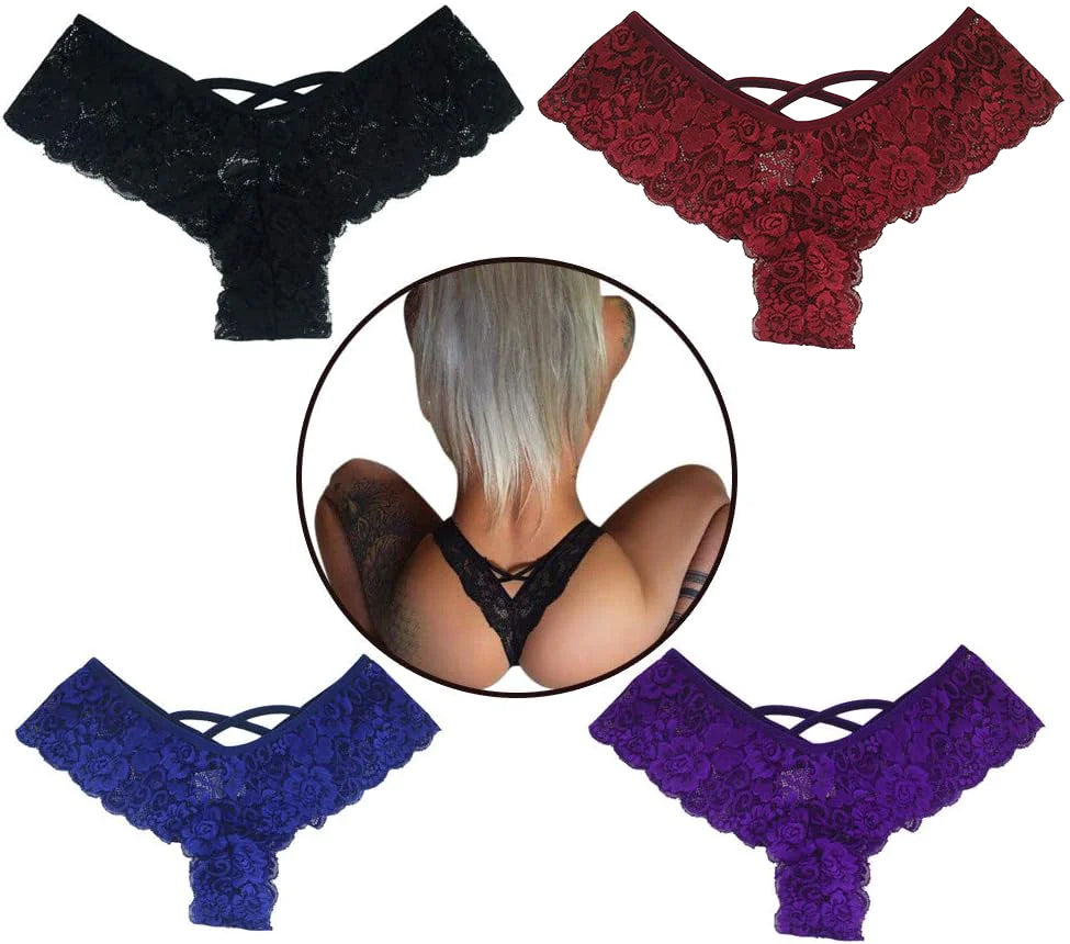 4 Pack Women Sexy Lace Underwear Lingerie Panties G-String Brief Thong Plus Size HOOVES