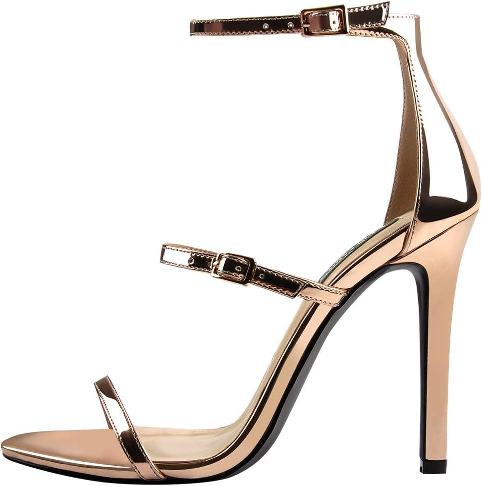 Women'S Triple Ankle Strap Strappy High Heel Stiletto Open Toe Sandals Party Wending Dress Evening Shoes Champagne Gold Size 9.5