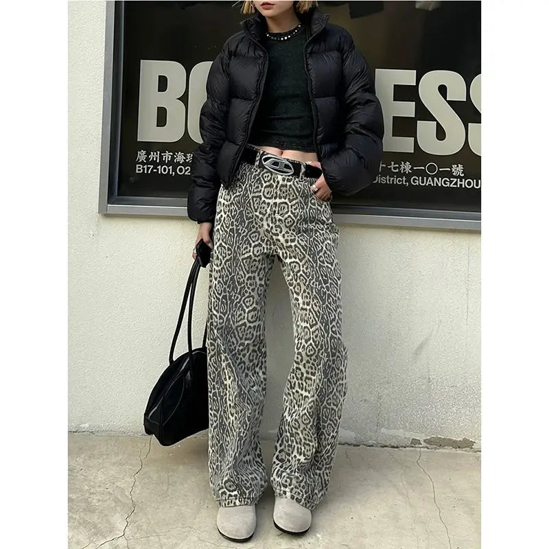 Leopard Print Wide Leg Pants For Women