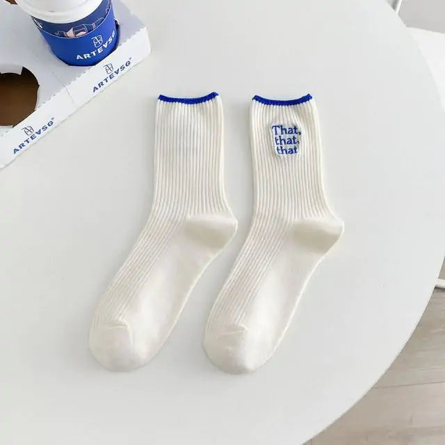 White Embroidered Socks for Women