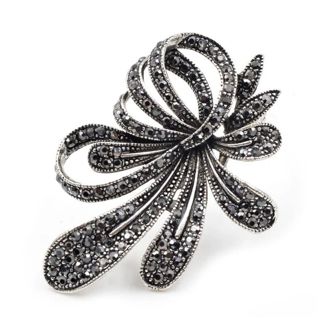 Rhinestone Black Flower Brooches for Women