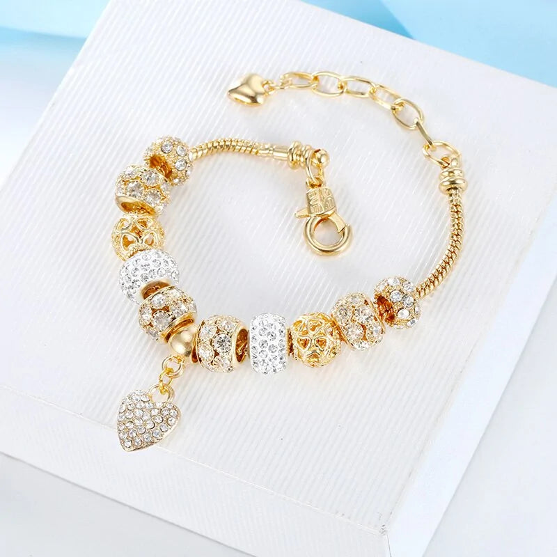 Cubic Charm Gold Heart Bracelet