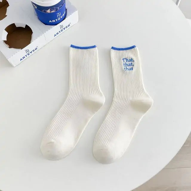 White Embroidered Socks for Women