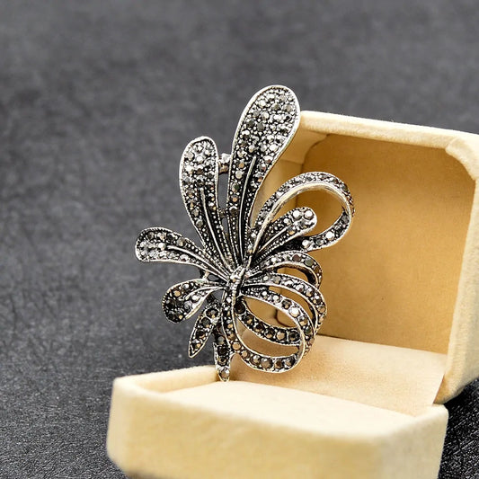 Rhinestone Black Flower Brooches for Women