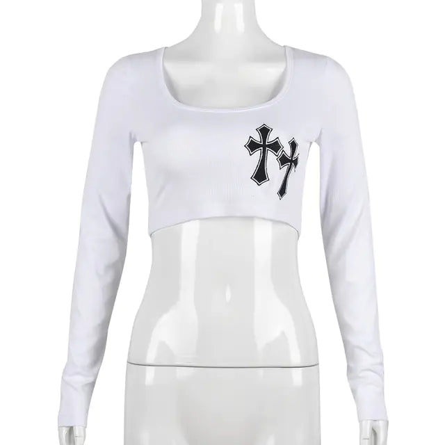 Cross Embroidered Crop Top for Women